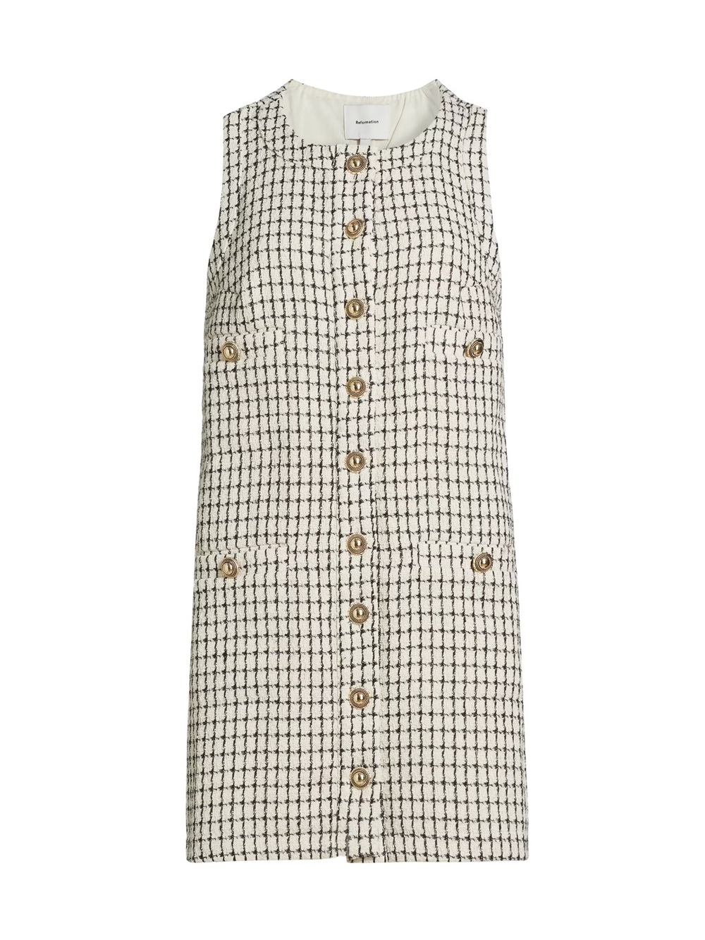 NWT Reformation Tropez Mini Dress Sz 6 cream black Check‎ Tweed - Picture 2 of 9